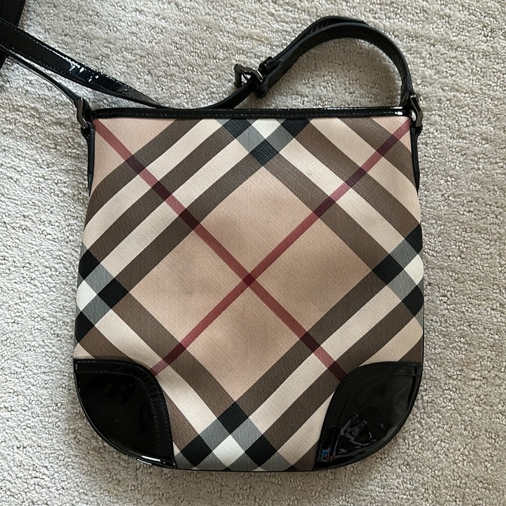 Burberry Black Patent Leather Supernova Check Coated Canvas Dryden Crossbody Bag - Picture 2 of 3